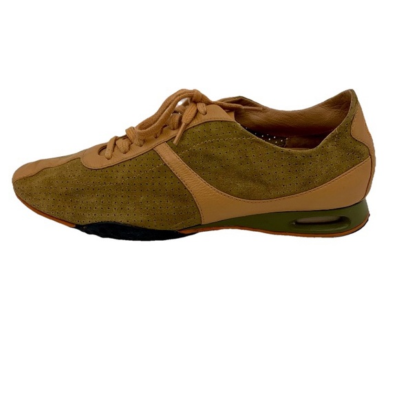 Cole Haan Sneaker Women 7.5B Olive Green/Tan Suede Leather Walking Nike Air Sole - Picture 1 of 12